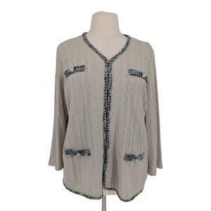 30037 Ming Wang Fringe Knit Cardigan Sweater Tan size 2X coastal grandma preppy